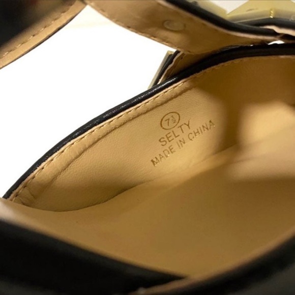 NICOLE MILLER Selty Black Gold Strap Studded Pointy Toe Heels Pumps - Picture 12 of 13